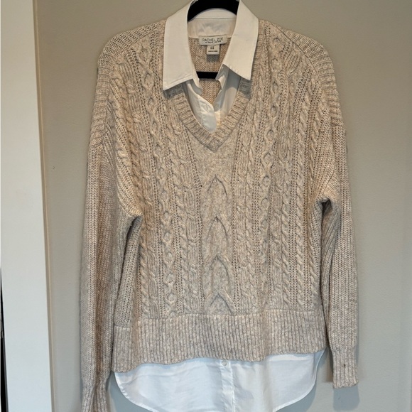 Rachel Zoe Sweaters - Rachel Zoe Cream V-Neck Cable-Knit Sweater